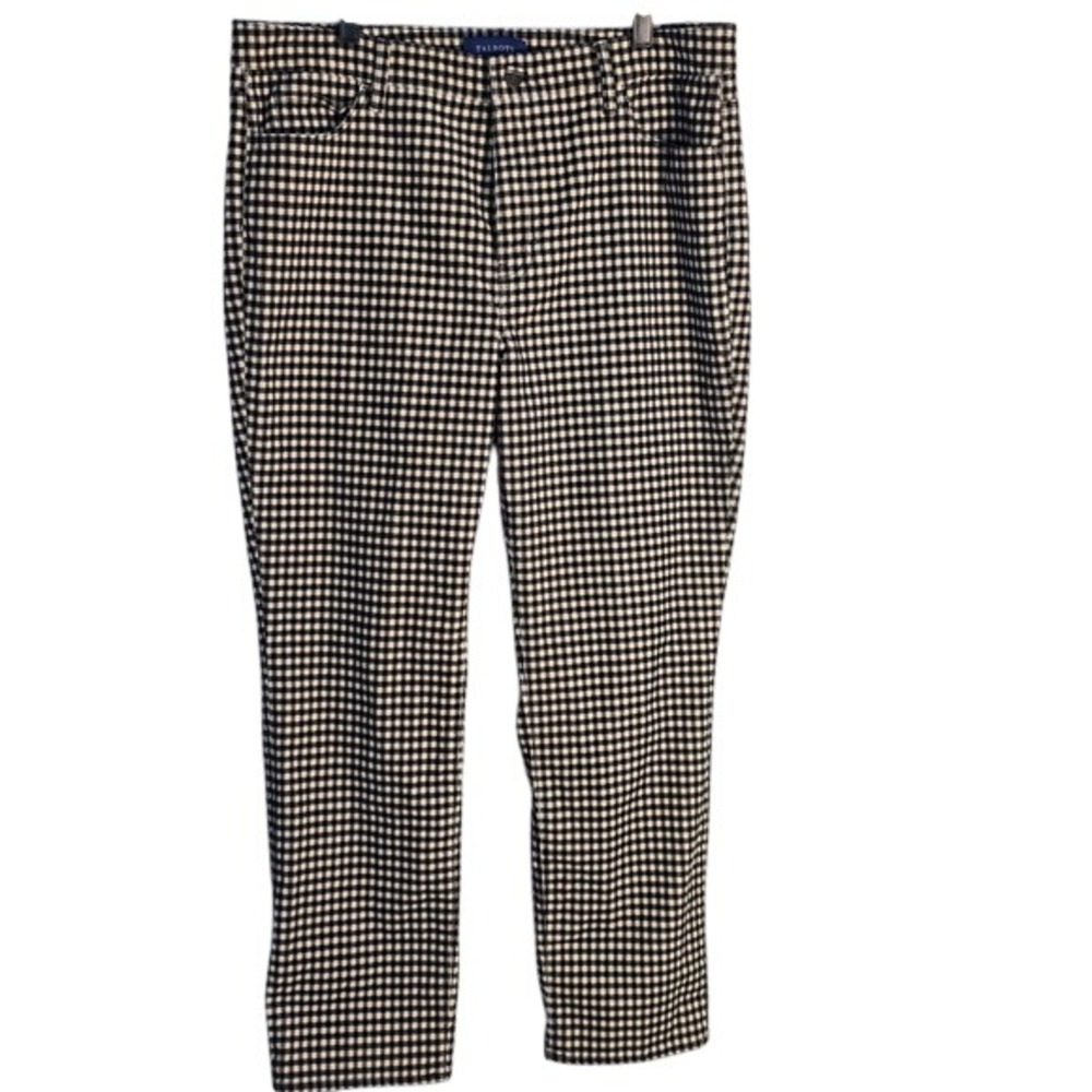 Talbots Black White Gingham Corduroy Pants High Waist Straight Leg 16P Preppy